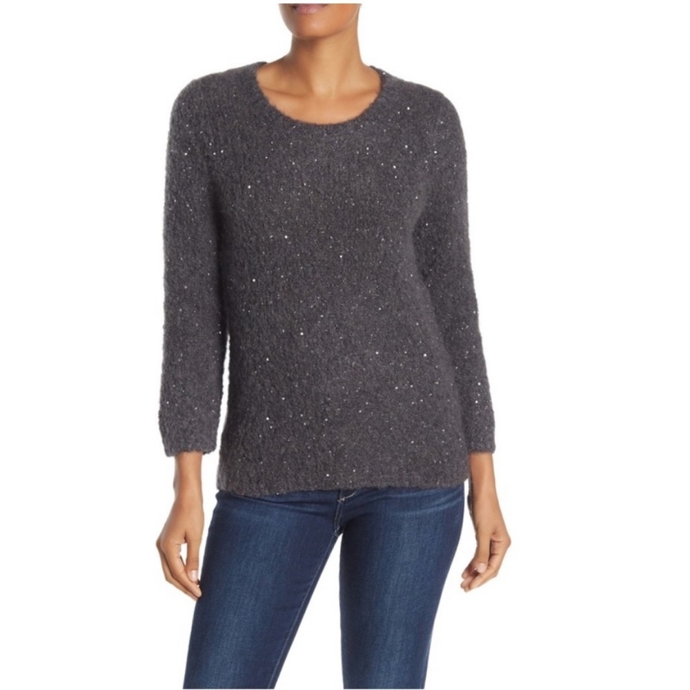 Tommy Bahama Knit Gray Sunstone Pull Over Sequin Sweater Size Large